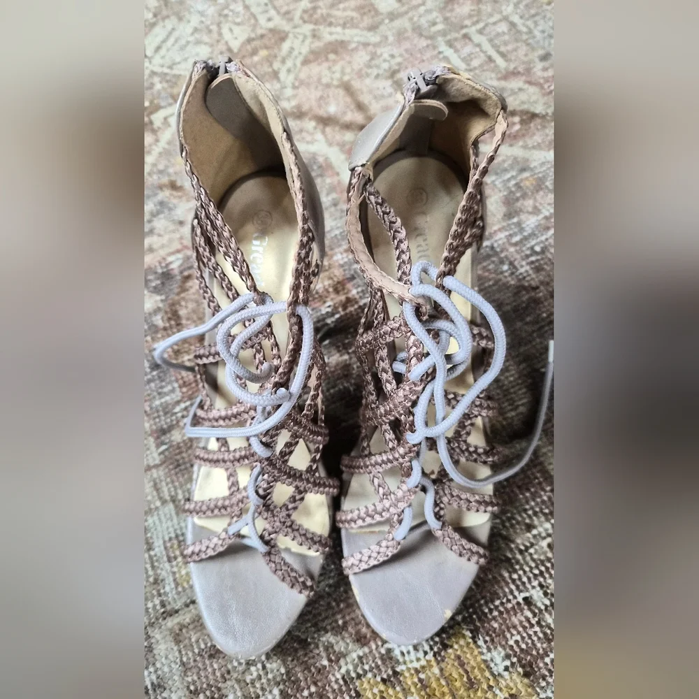 Stylish Braided Lace-Up Heels - Picture 1 of 3
